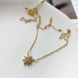 925 Silver Short Chain Necklace Starry Cubic Zirconia Choker