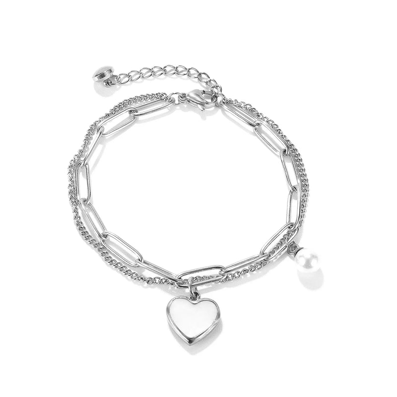 Double Layer Stainless Steel Pearl Bracelets for Women