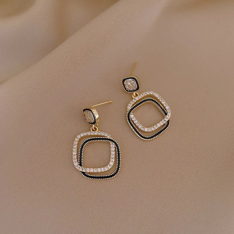 Geometric Square Dangle Earrings Crystal Jewelry Party