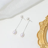 Long Pearl Pendant Earrings 925 Sterling Silver