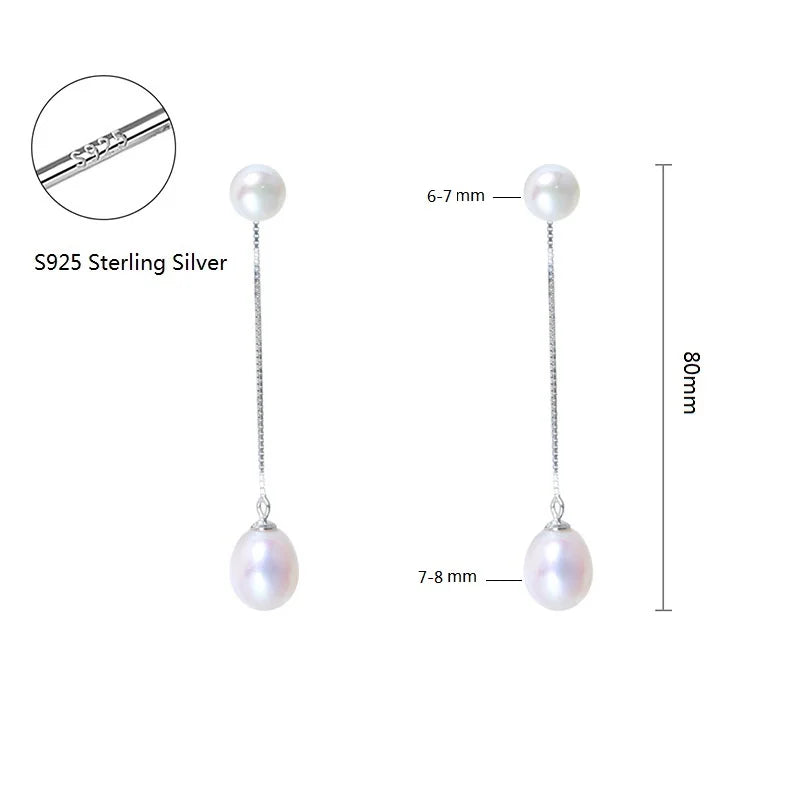 Long Pearl Pendant Earrings 925 Sterling Silver
