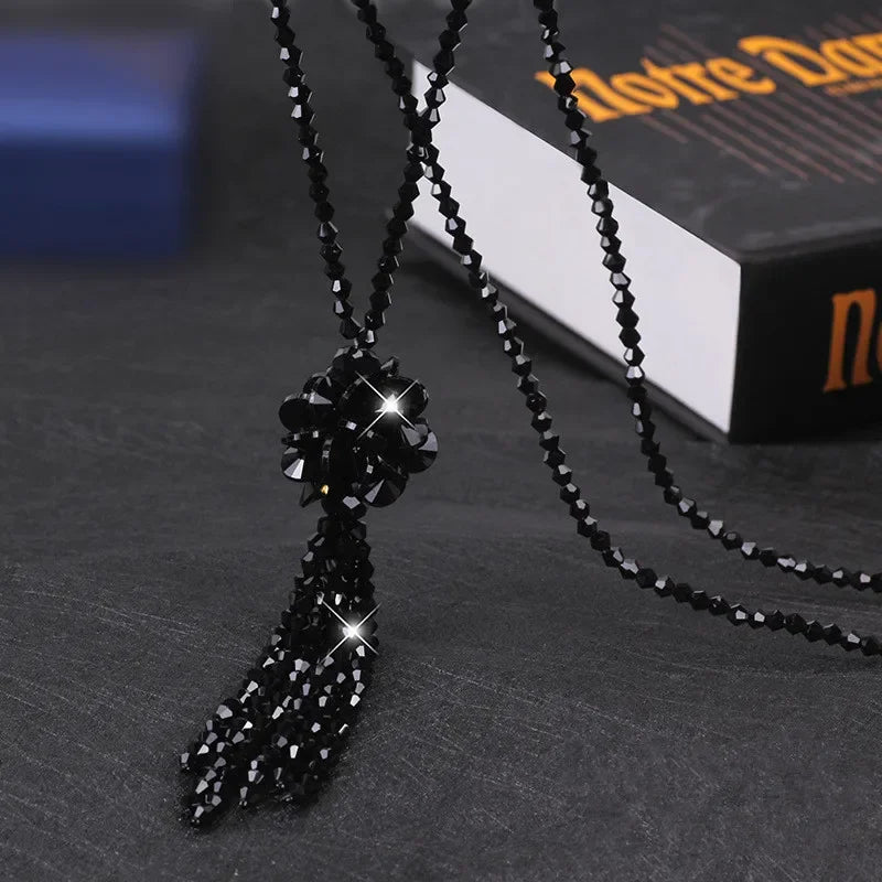Tassel Beads Necklace Red Sweater Chain Crystal Jewelry