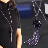 Tassel Beads Necklace Red Sweater Chain Crystal Jewelry