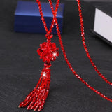 Tassel Beads Necklace Red Sweater Chain Crystal Jewelry