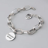 Love Pendant Bracelet Retro Thai Silver Thick Chain Round Letter Bracelet