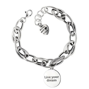 Love Pendant Bracelet Retro Thai Silver Thick Chain Round Letter Bracelet
