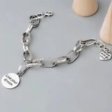 Love Pendant Bracelet Retro Thai Silver Thick Chain Round Letter Bracelet