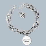 Love Pendant Bracelet Retro Thai Silver Thick Chain Round Letter Bracelet