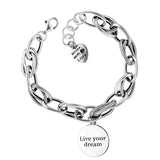 Love Pendant Bracelet Retro Thai Silver Thick Chain Round Letter Bracelet