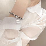 Love Pendant Bracelet Retro Thai Silver Thick Chain Round Letter Bracelet