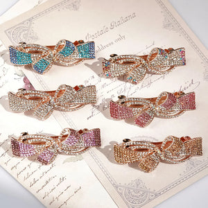 Crystal Hair Clip 3D Alloy Bow Bobby Pin Multi-Layer Small Drill