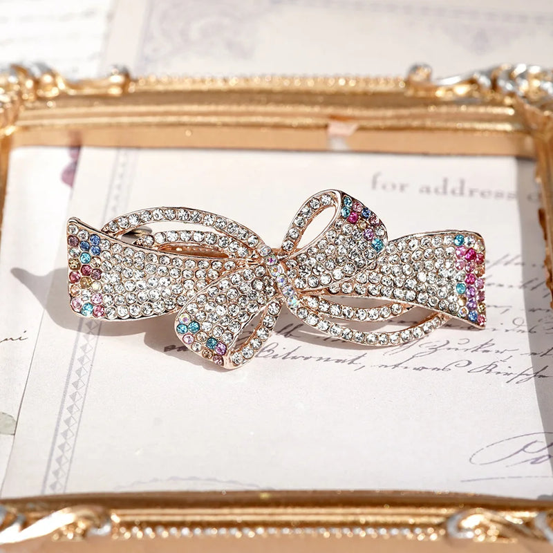 Crystal Hair Clip 3D Alloy Bow Bobby Pin Multi-Layer Small Drill