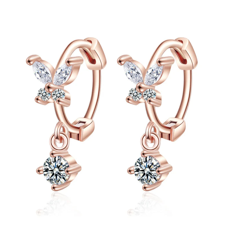 Crystal Butterfly Earrings Sterling Silver Studs for Women