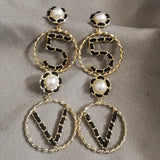 Big Letter Five V Shape Circle Pearl Earrings For Women