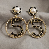 Big Letter Five V Shape Circle Pearl Earrings For Women