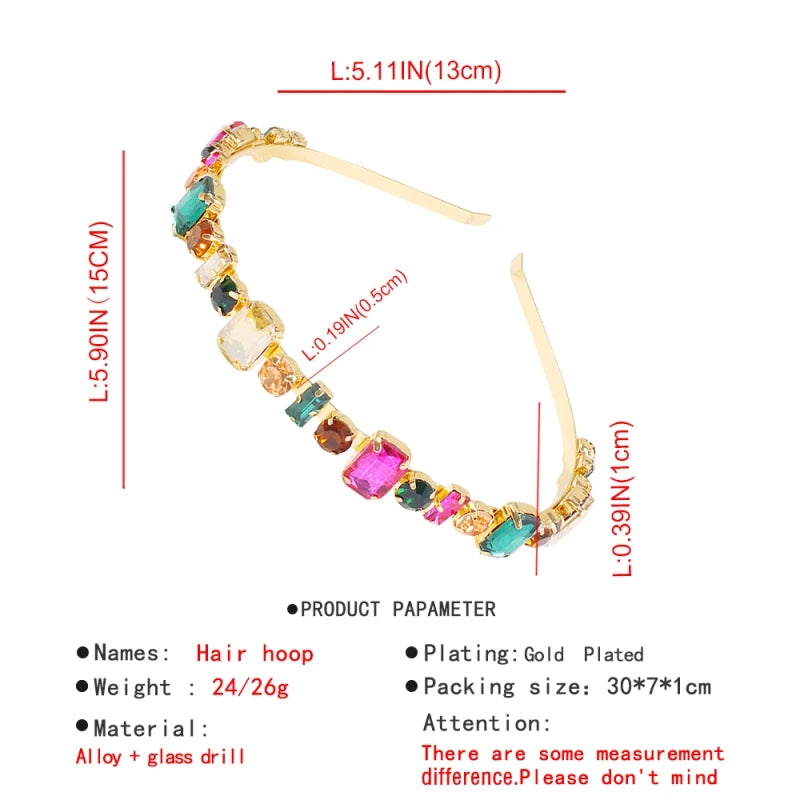 Crystal Rhinestone Headband Colored Hair Hoop Bridal Crown