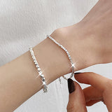 Sterling Silver Punk Rectangular Beads Bracelet for Women