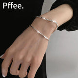 Sterling Silver Punk Rectangular Beads Bracelet for Women