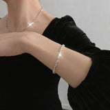 Sterling Silver Punk Rectangular Beads Bracelet for Women