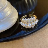 Vintage Layered Pearl Ring Metal Temperament Electroplated Ring