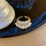 Vintage Layered Pearl Ring Metal Temperament Electroplated Ring