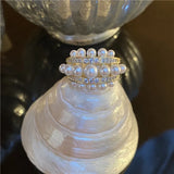Vintage Layered Pearl Ring Metal Temperament Electroplated Ring