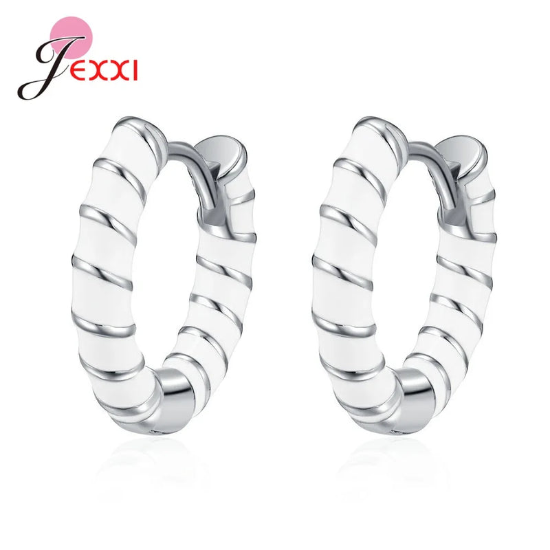 Retro Fairy Style Enamel Glaze Hoop Earrings 925 Sterling Silver