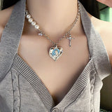 925 Silver Cross Heart Necklace with Irregular Pearl Pendant