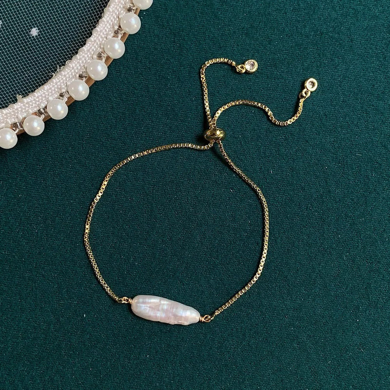 Freshwater Pearl Bracelets for Women Chain Baroque Square Heart Coin Pearl