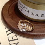 Crystal Leaf Ring Zircon Opening Ring Banquet Jewelry