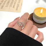 Crystal Leaf Ring Zircon Opening Ring Banquet Jewelry