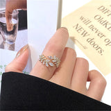 Crystal Leaf Ring Zircon Opening Ring Banquet Jewelry