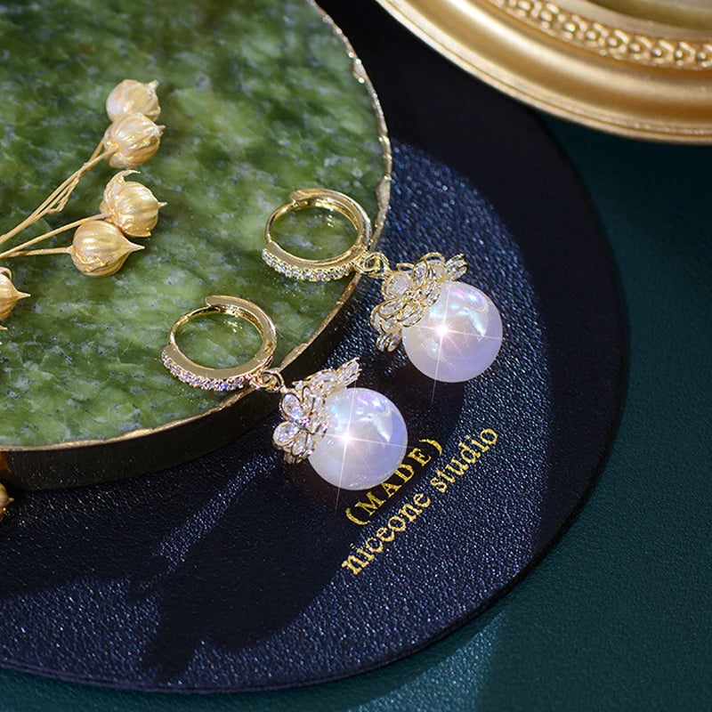 Fantasy Mermaid Pearl Earrings 14K Gold Drop Wedding Jewelry