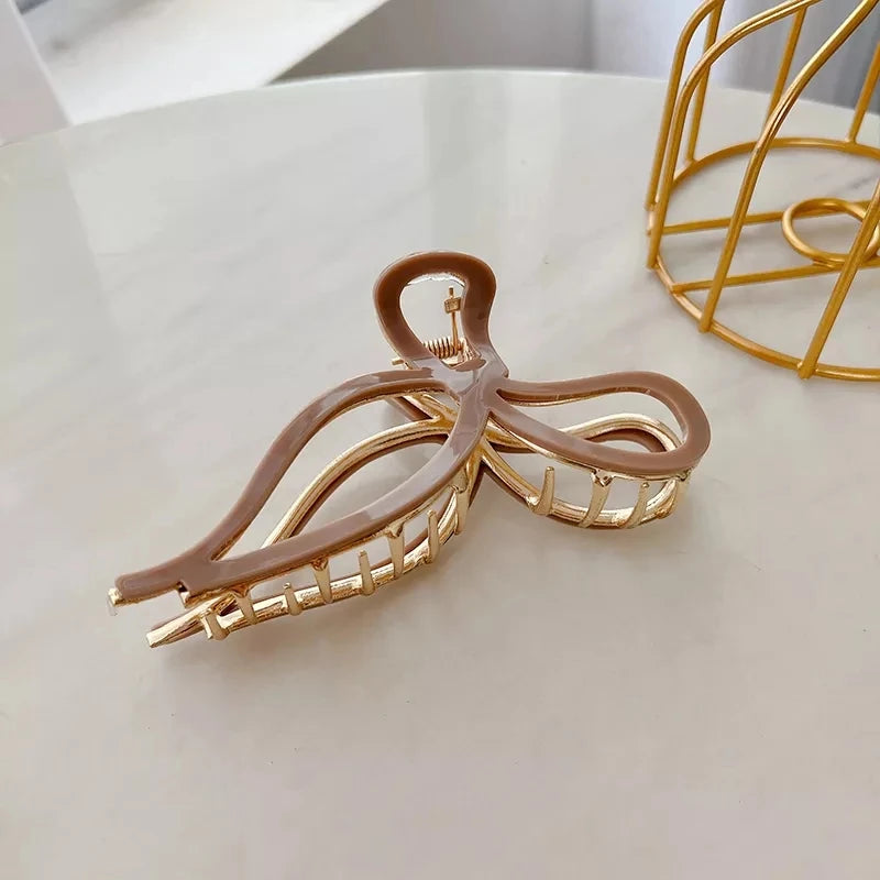 9.7cm Large Bow Hair Claw Clips for Girls Metal Acetic Acid Shark Clip