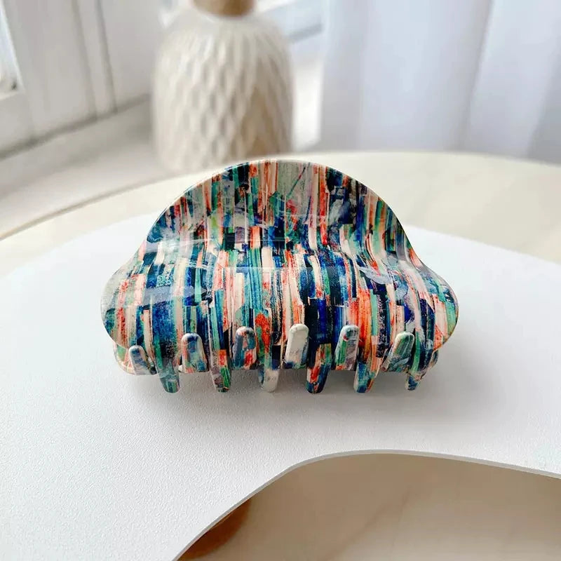 Retro Printing Acrylic Hair Claw Clips for Women Girls