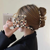 Checkerboard Metal Hair Claws Clip Large Hair Accessory For Woman Girls
