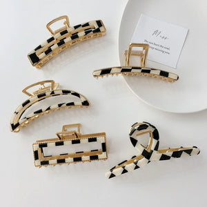 Checkerboard Metal Hair Claws Clip Large Hair Accessory For Woman Girls