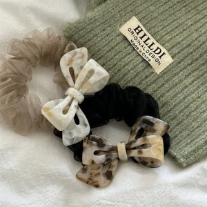 Bowknot Marbling Colorful Elastic Hair Rope High Resilience Head Rope
