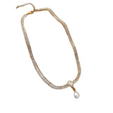 14K Plated Square Zircon Pearl Drop Necklace Women's Wedding