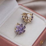14K Plated Purple Flower Zircon Earrings Women's Party Accessories
