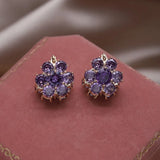 14K Plated Purple Flower Zircon Earrings Women's Party Accessories