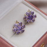 14K Plated Purple Flower Zircon Earrings Women's Party Accessories