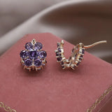 14K Plated Purple Flower Zircon Earrings Women's Party Accessories