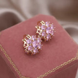 14K Plated Purple Flower Zircon Earrings Women's Party Accessories