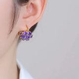 14K Plated Purple Flower Zircon Earrings Women's Party Accessories