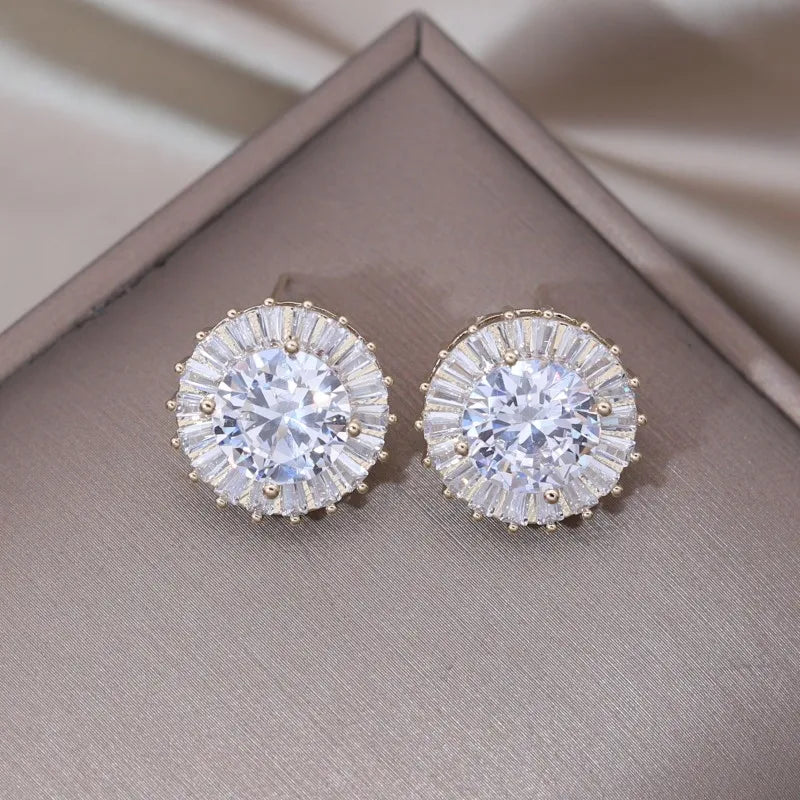 Zircon Round Earrings Women's Daily Work Accessories