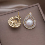14K Plated Copper Zircon Drop Pearl Earrings Evening Accessories