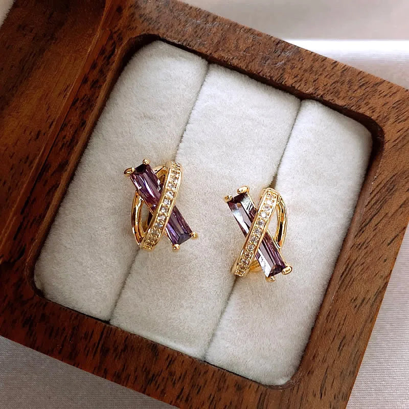 Cross Earrings 14K Plated Copper Zircon Women's Work Accessories
