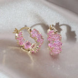 14K Plated Oval Zircon Hoop Earrings for Women