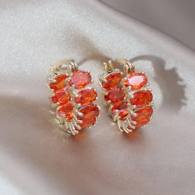14K Plated Oval Zircon Hoop Earrings for Women